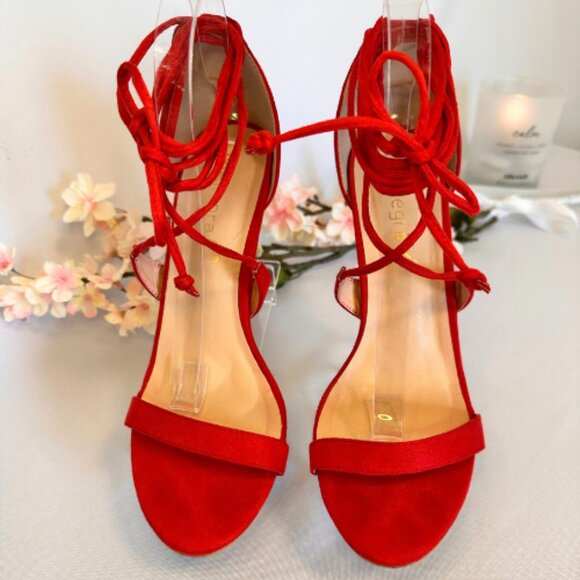 Red Lace-Up Strappy Sandals, Size 9 - Picture 4 of 10